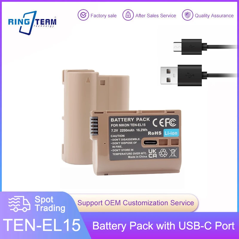 2x Replacement Battery EN-EL15C/EN-EL15B/EN-EL15 Type-C Port High Capacity Decoded for Z5 Z6 Z7 Z6 ii D850 D780 D750 D810 Camera