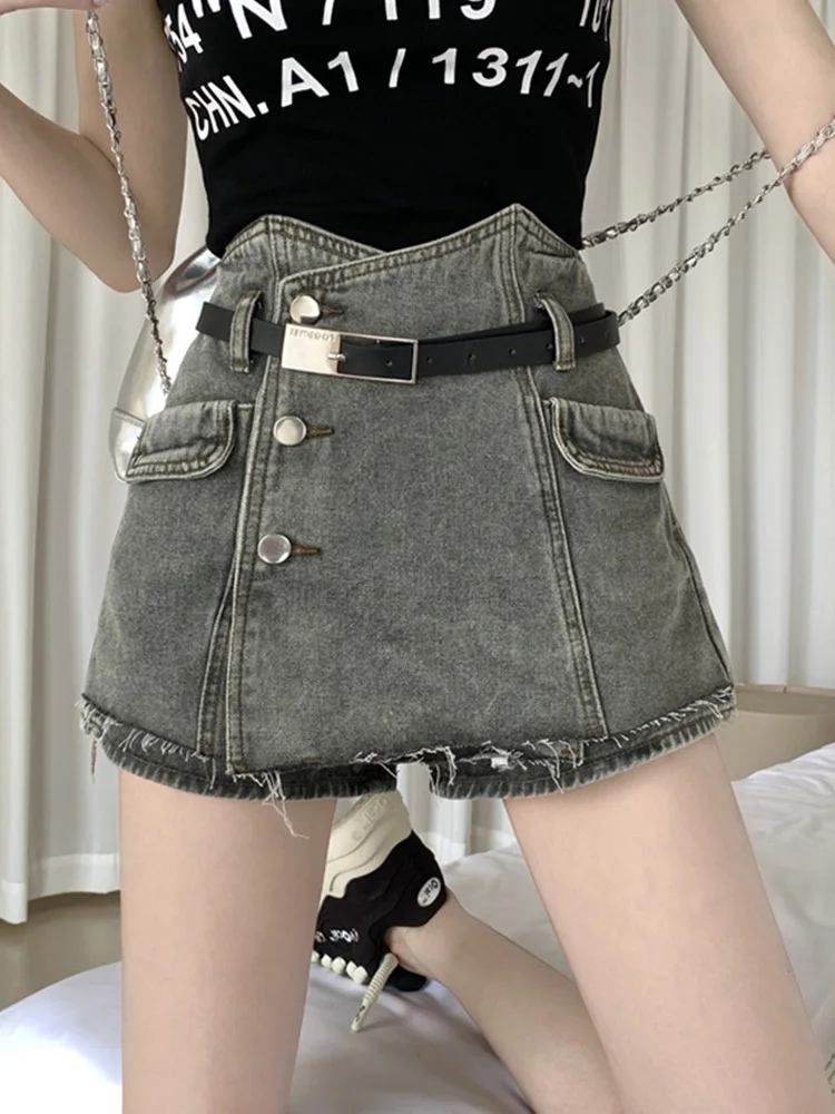 Irregular Short Denim Skirt Female High Waist Slimming A- Line Anti-Exposure Sheath Mini Skirt Women 2023 Spring Summer Faldas