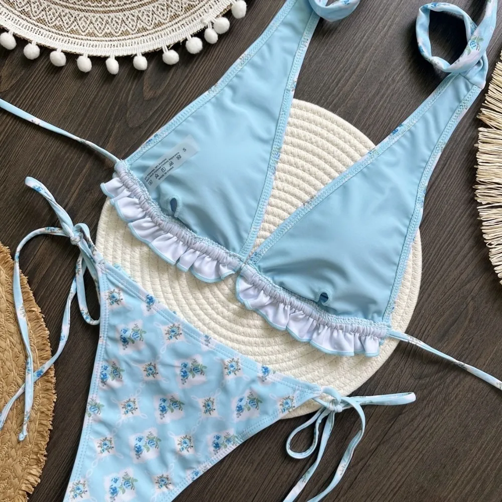 Sexy Tie Side Bikini Set Women Two Piece Swimsuit Beachwear Bathing Suit Summer Bikini Set Women's Swimsuit Beach Swim Wear Bath
