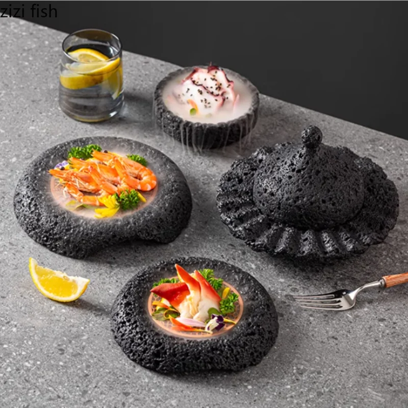 Meteorite Planet Bowl Barbecue Plate Dining Plates Dry Ice Tray Sashimi Disc Sushi Plates Dessert Bowl Dim Sum Dish Fruit Plates