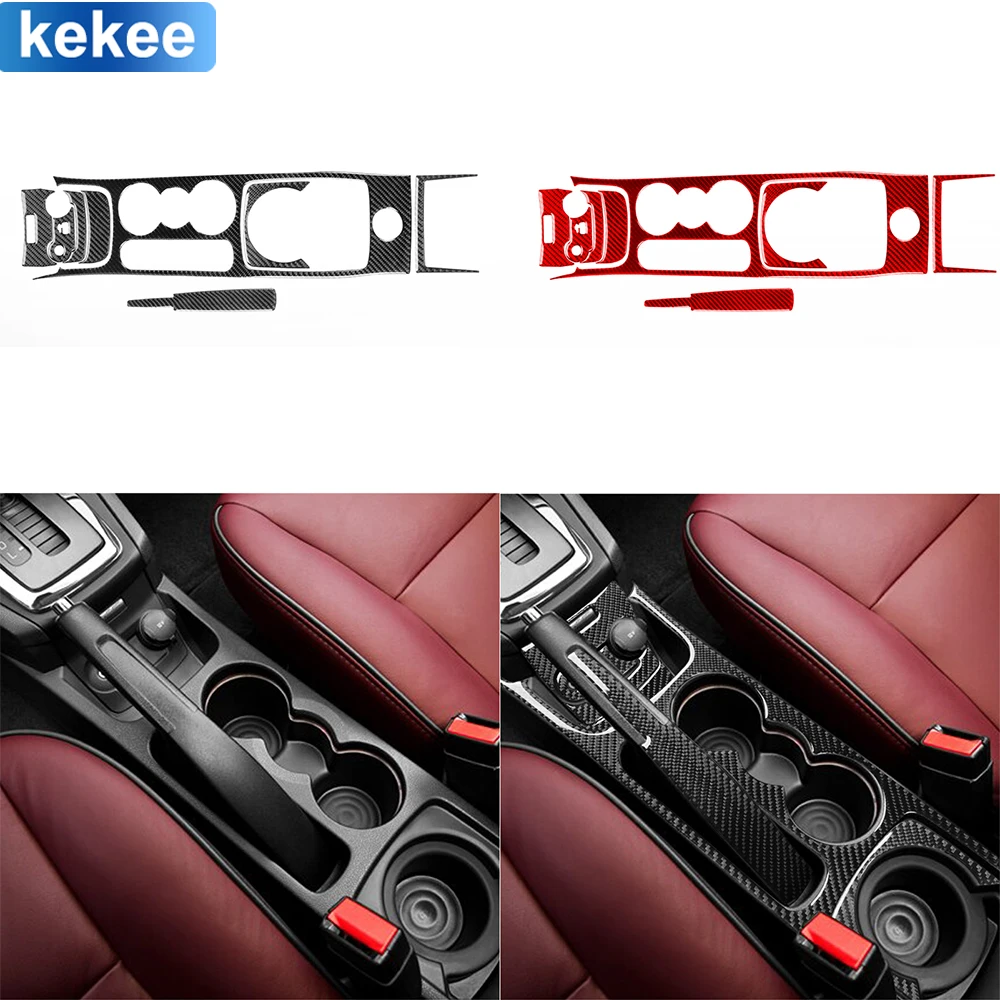 For Ford Fiesta 2011-2019 Center Console Cup Holder Panel Set Cover Real Carbon Fiber Sticker Car Interior Moulding Accessories