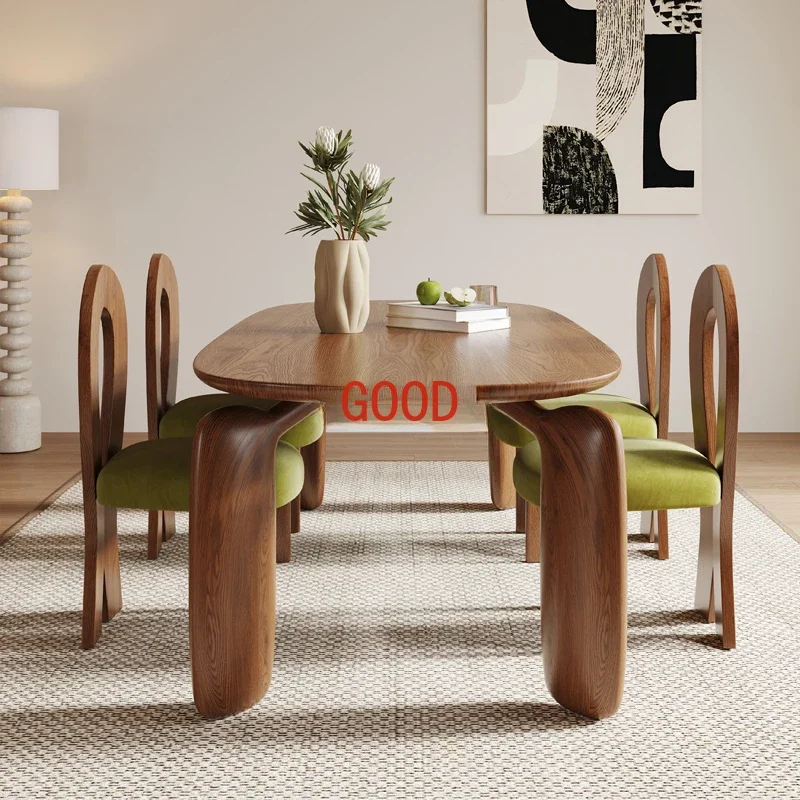 Solid Wood Dining Table Rectangular White Wax Household Small Apartment Dining Table Designer Model Table