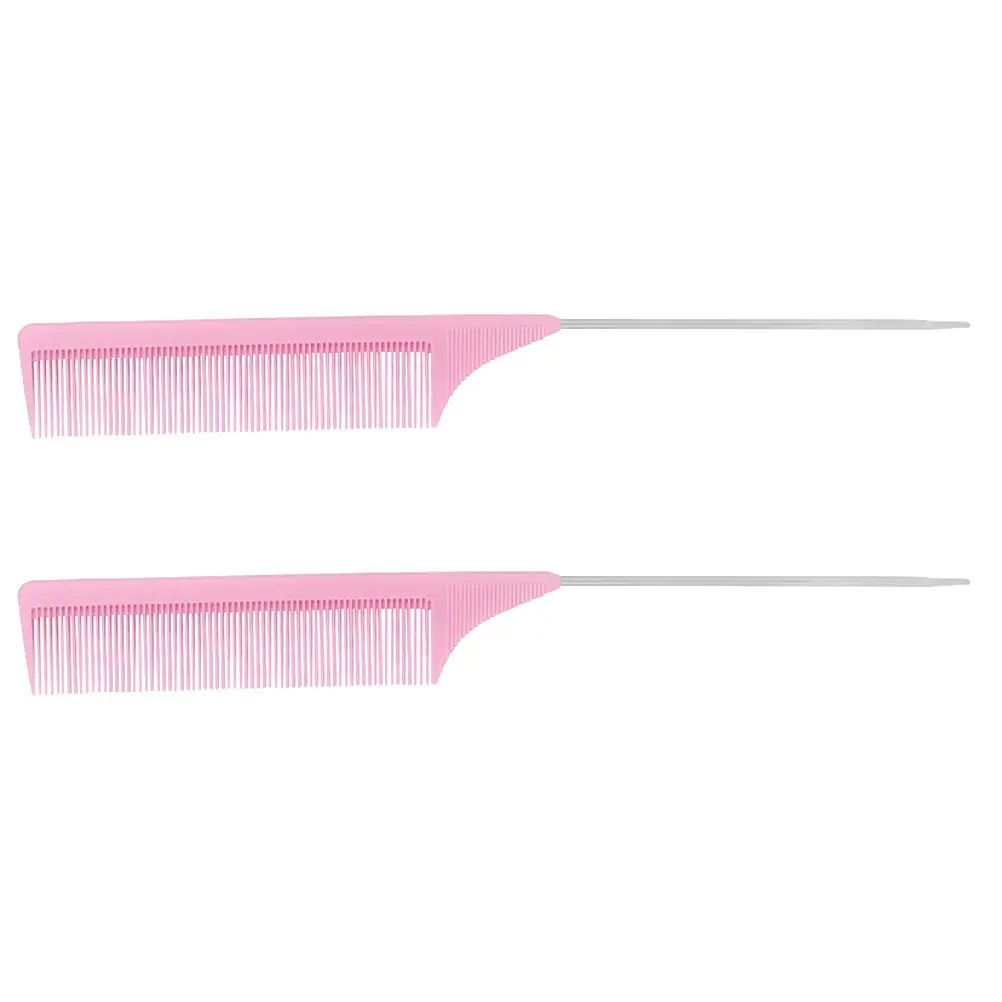 2Pcs Ergonomic Pintail Comb Hairdressing Tool Stainless Steel Rat Tail Comb for Hair Styling Teasing Picking Salon Barber Kit