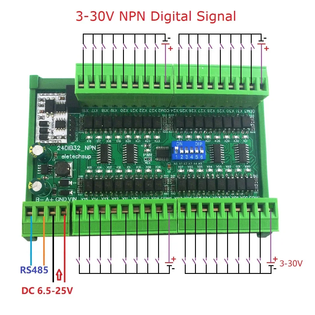 16-48 DI NPN/PNP Digital Switch PLC IO Expansion Board 3000VDC Optical isolation Input RS485 Modbus RTU Module