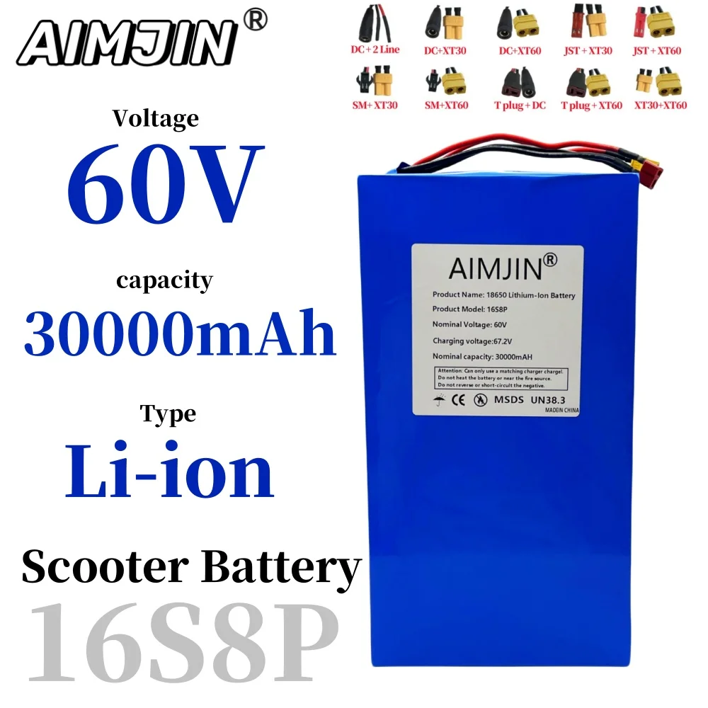 

16S8P 60V Rechargeable Battery 30000mAh High-capacity 18650 Lithium-ion Battery Pack 30Ah With BMS For Electric Scooter Battery