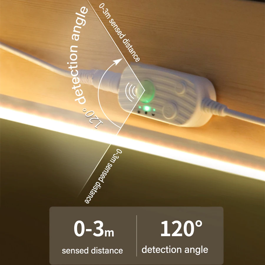 PIR nirkabel dengan Sensor gerak DC 5V USB lampu malam kabinet dapur tahan air konektor baterai 120LED/m Strip LED Licht