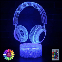 LED Lamp Creative 3D Musical Instruments Headset Home Room Decor Table Lamp Touch Remote Control Bedroom Decor Night Light Gift