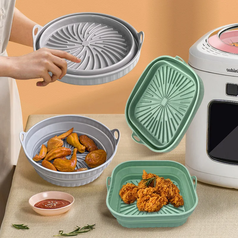 Foldable Air Fryer Silicone Liners Reusable Silicone Air Fryer Basket Food Safe Non Stick Air-Fryer Bakewa Kitchen Accessorie