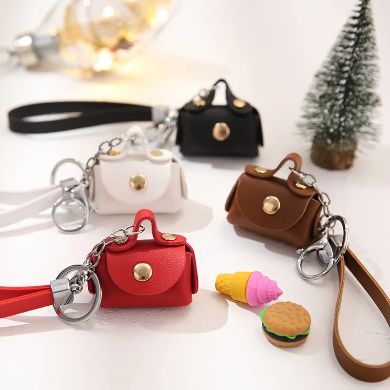 New Mini Bag Pendant Cute Earphone Bag Premium Leather Creative Car Keychain Pendant Doll Mini Shopping Bag Clothing Accessories