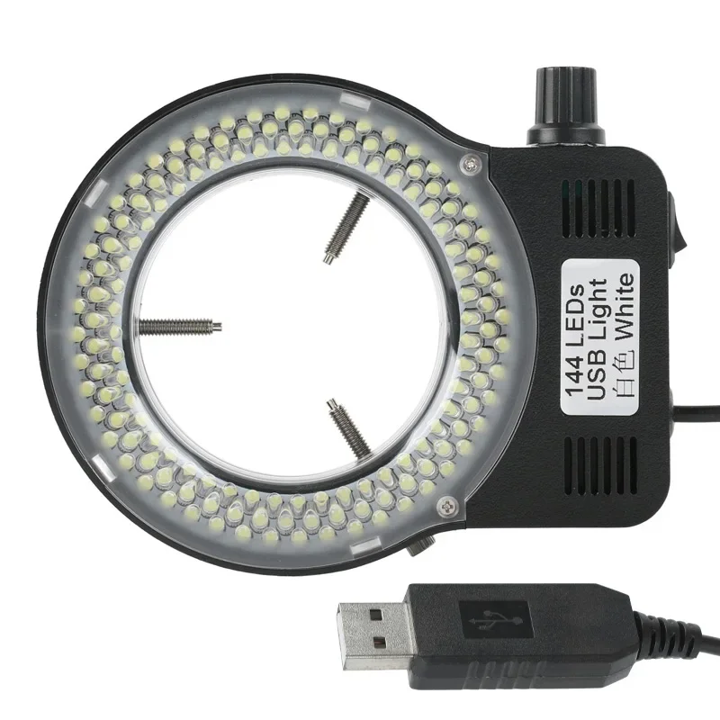 USB 144 RGB LED lampa pierścieniowa regulowany oświetlacz lampa przemysłowa monokularowy trójokularowy stereofoniczny mikroskop wideo kamera z obiektywem