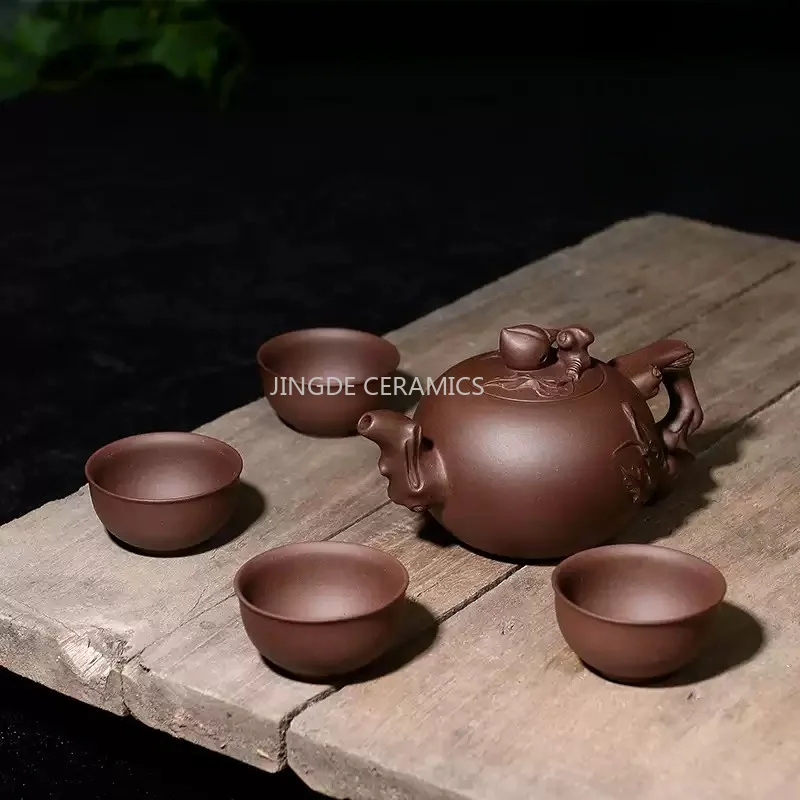 290ml Chinese Yixing Purple Clay Teapot Famous Handmade High-end Beauty Pot Hand Carved Kettle Zisha Tea Set Collection