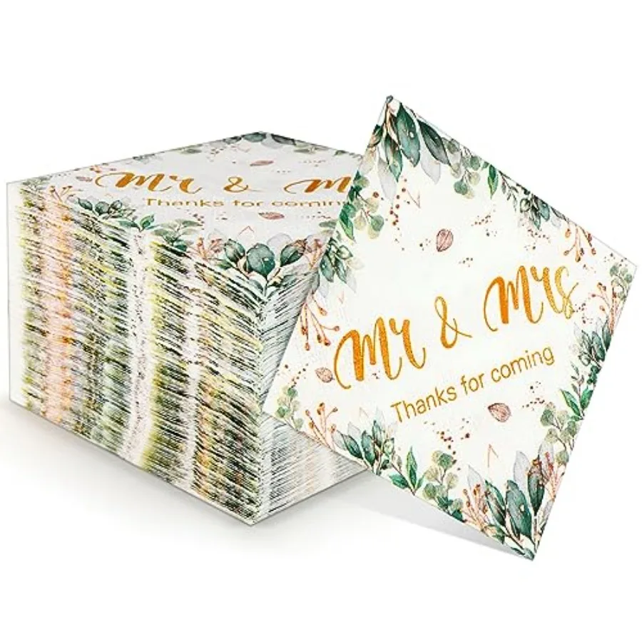 100 Pcs Wedding pkins for Reception 9. 84 x 9. 84 Ih Gold Cocktail Beverage Dessert Mr and Mrs pkins for Wedding Bridal Sr Eng