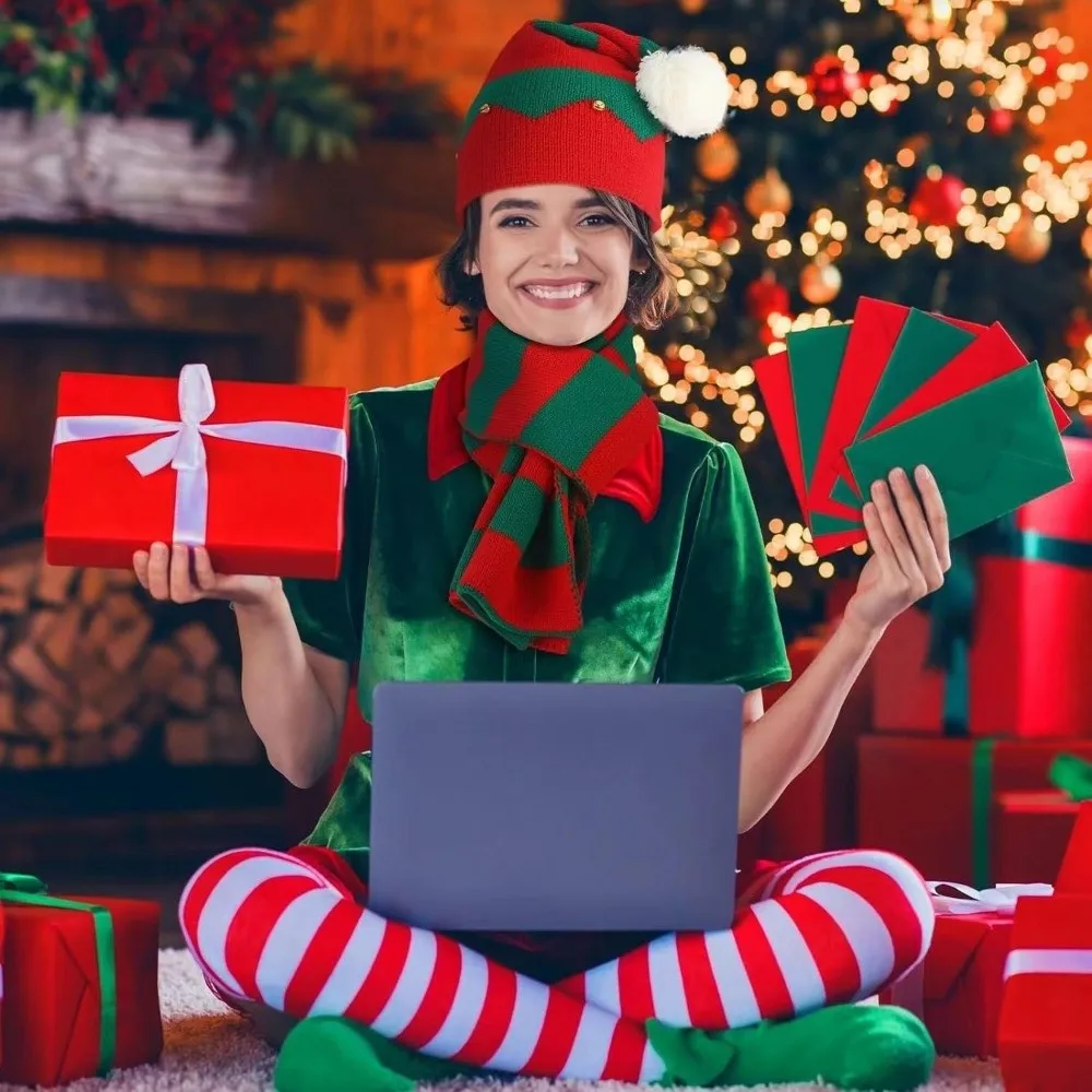 おしゃれなサーマル素材のクリスマス帽子、マフラー、手袋、ふわふわのポンポン付き、ニット素材のホリデースカーフ、伸縮性のあるアクリル繊維製、クリスマスビーニー、パーティー用。