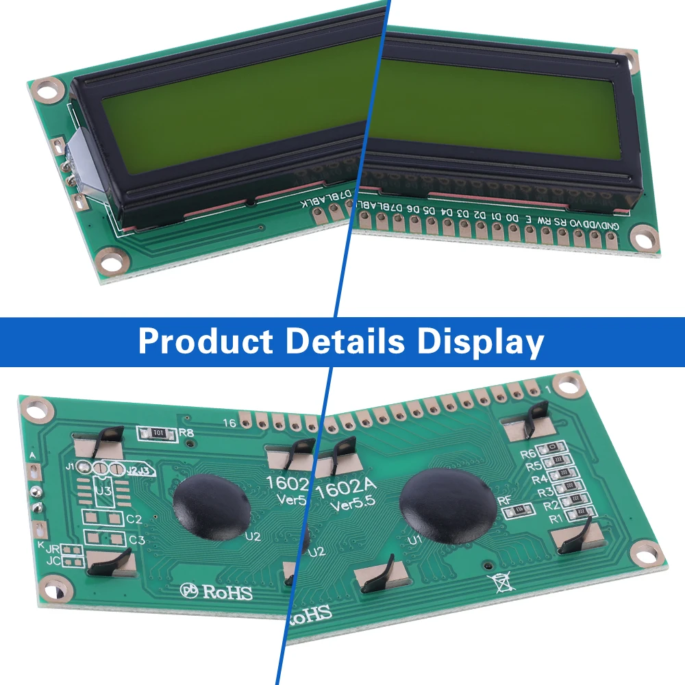 Gelbgrüner Film 1602a Zeichen LCD-Bildschirm 02*16 LCD 16-Pin-Controller st7066 1,5 Zoll Support-Schema Entwicklung