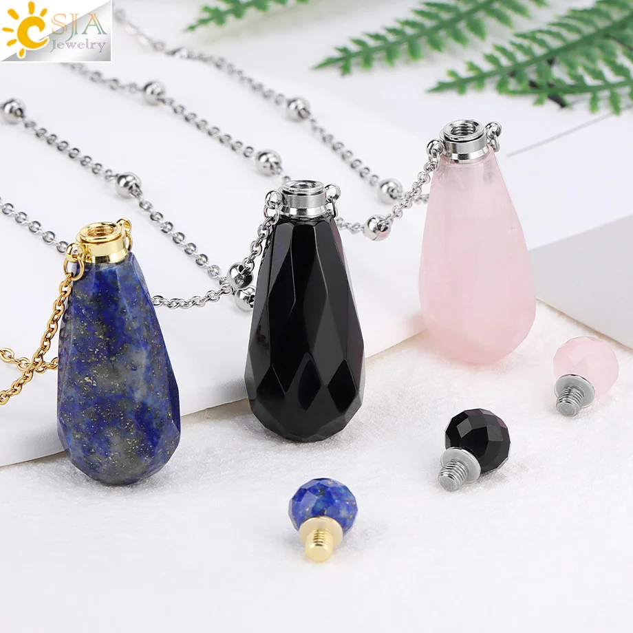 Perfume Bottle Crystal Necklace Reiki Natural Gem Stone Amethysts Pink Quartz Essential Oil Diffuser Baseball Bat Pendant H646
