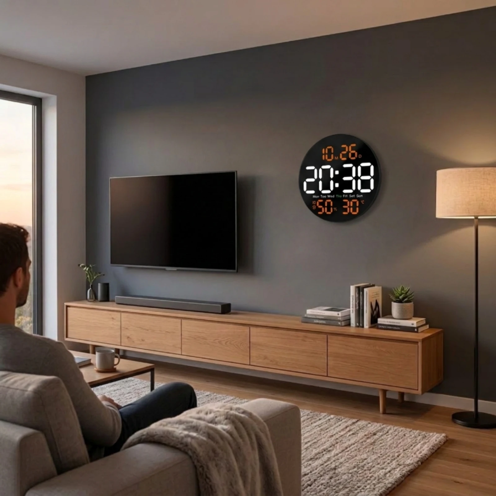 Digital Wall Clock with Temperature Easy to Read Electronic Wall Clock with Calendar Minimalist Oversized for Living Room