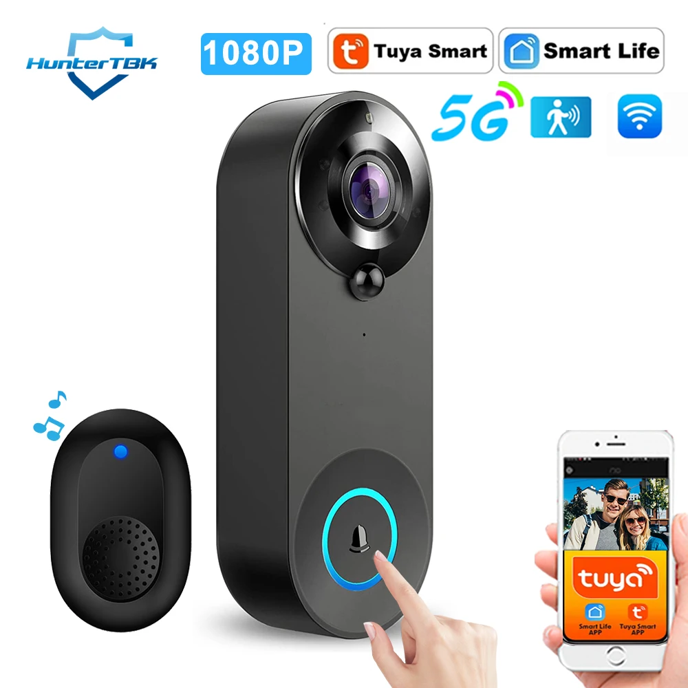 

Видеодомофон 5G/2.4G WiFi с камерой 1080P, HD ночным видением, PIR-датчиком движения, поддержкой Tuya Smart Home