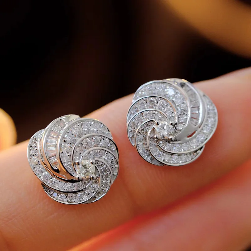 Huitan Circle Design Stud Earrings Full Paved Dazzling CZ Luxury Silver Color Women Earrings Wedding Fashion Versatile Jewelry