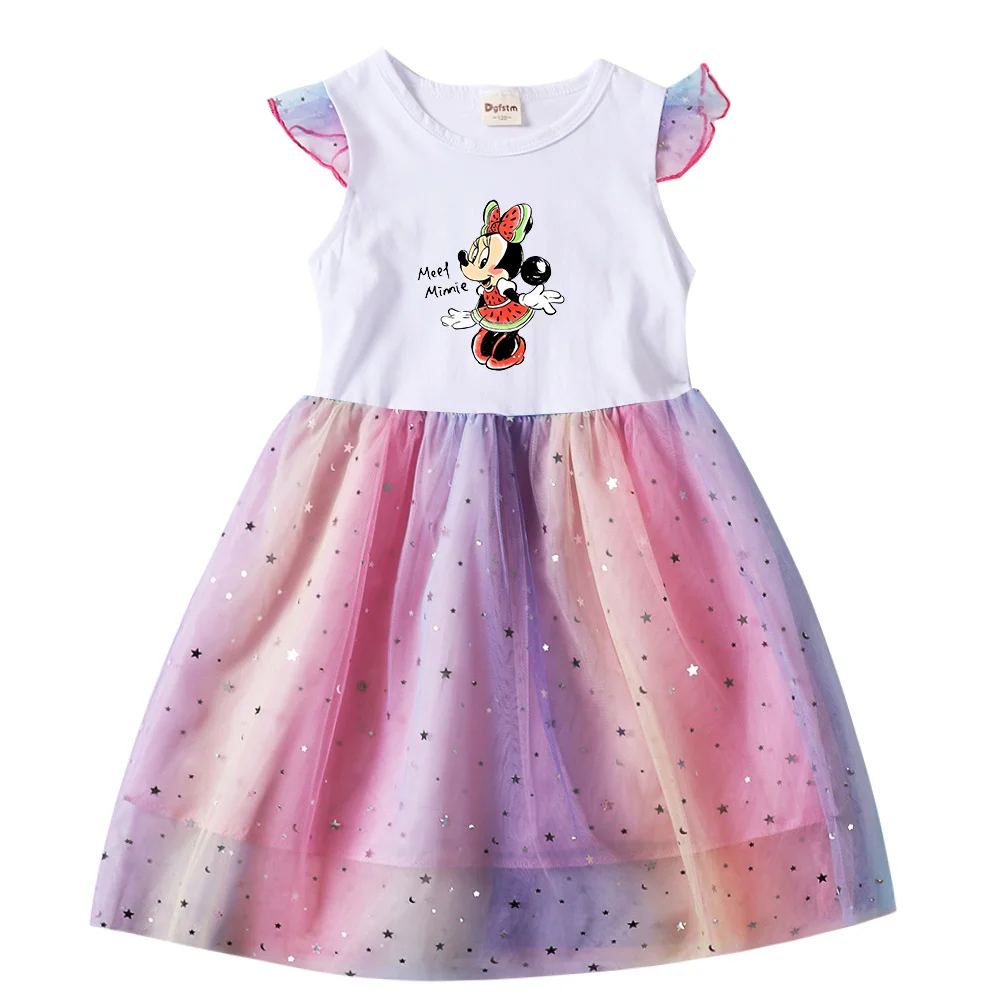 

Mickey Minnie Mouse Summer Kids Dresses for Girls Cartoon Princess Dress Short Sleeve Children's Prom Mesh Dresses