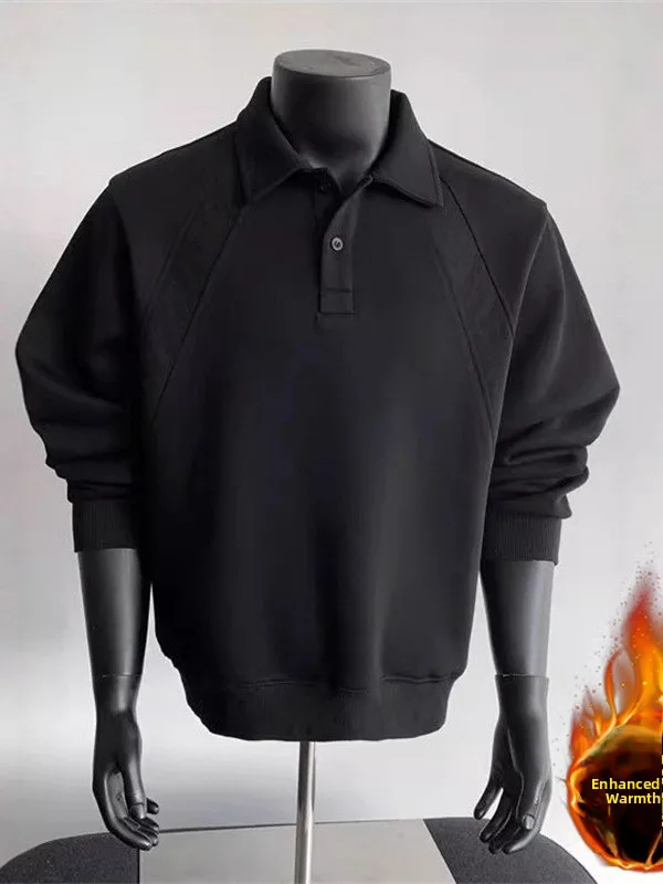 

Men's Large Size Neck Sweatshirt Thickened Fleece Loose American Style Base Shirt Spring Autumn New Style Casual Wear