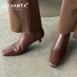 JOZHAMTA Size 34-39 Women Ankle Boots Genuine Leather Kitten Heels Shoes Fall Winter 2025 Ins Vintage Office Lady Daily Dress