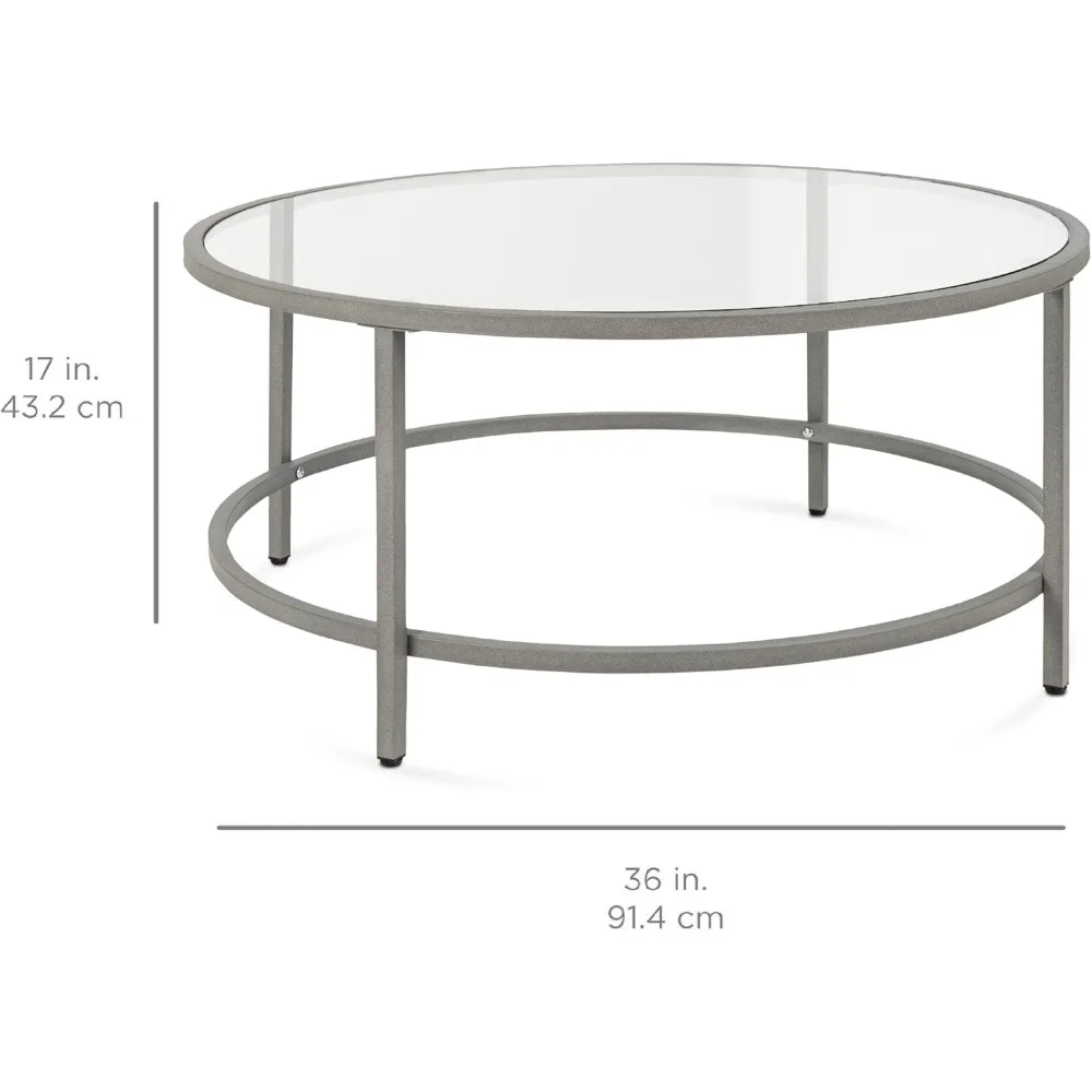 Mesa de centro lateral redonda moderna con acento de vidrio templado para sala de estar, comedor, té, decoración del hogar