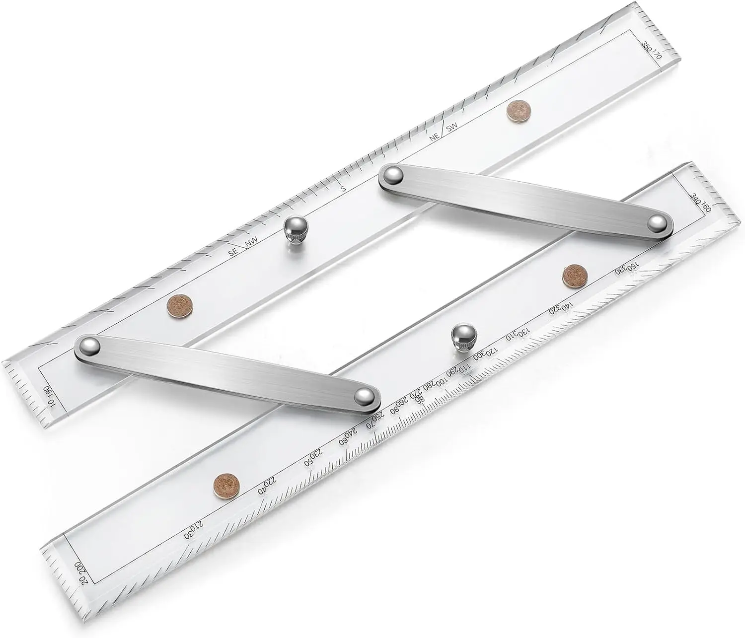 

12 Inch Parallel Ruler with Clear Scales and Brushed Aluminum Arms for Marine Navigation, Boat Drawing