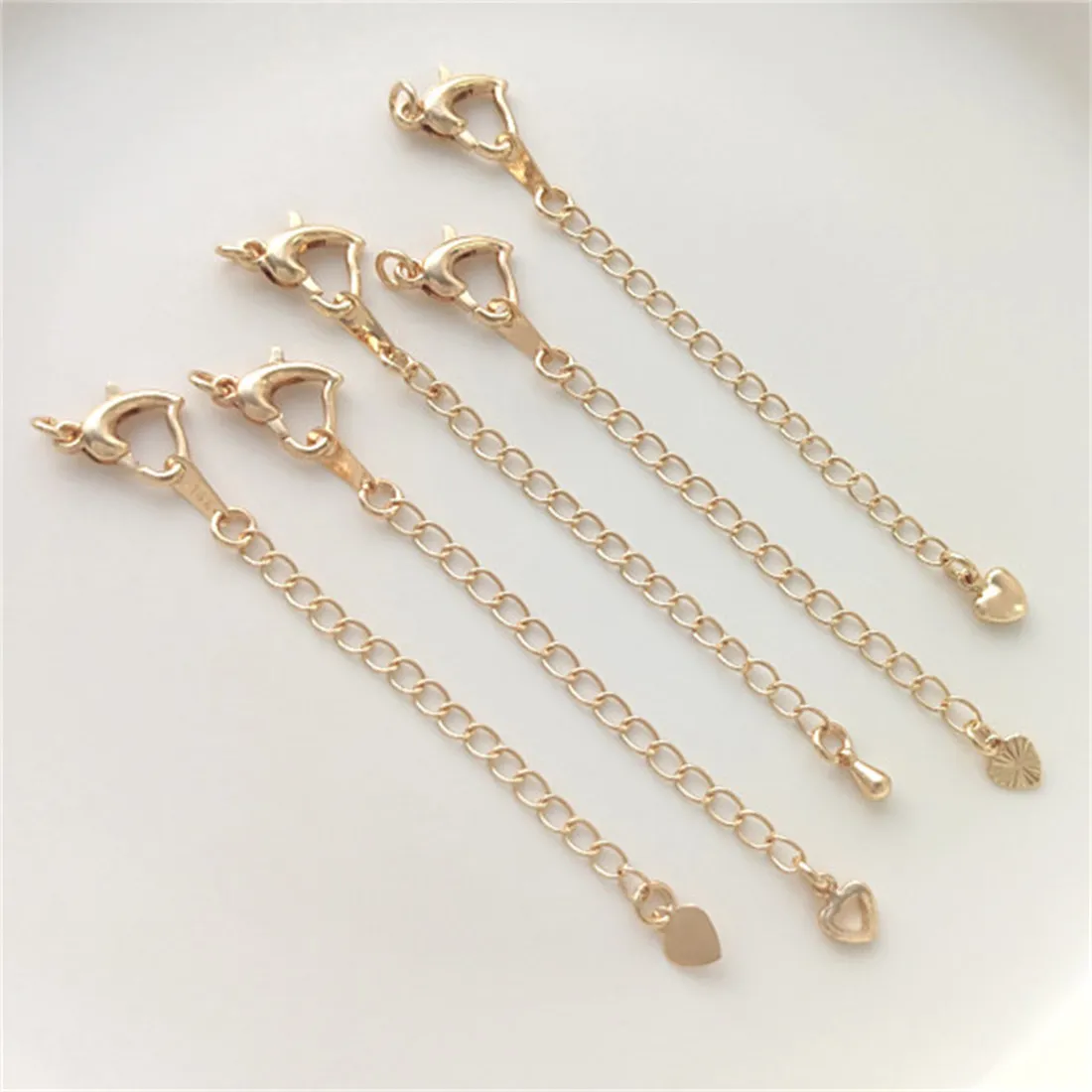 14K Gold-plated Heart-shaped Lobster Buckle Extension Chain Drop Heart-shaped Love Tail Chain Diy Bracelet Necklace Chain B782