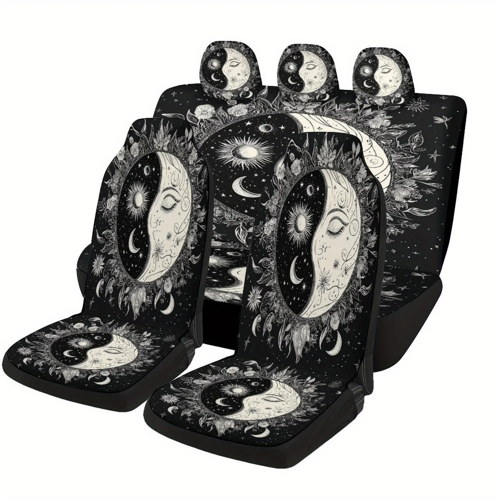 

Yin Yang Moon Designed Car Seat Cover Set For Most Cars, Trendy High-quality Car Seat Protector Covers Full Set, Universal Car S