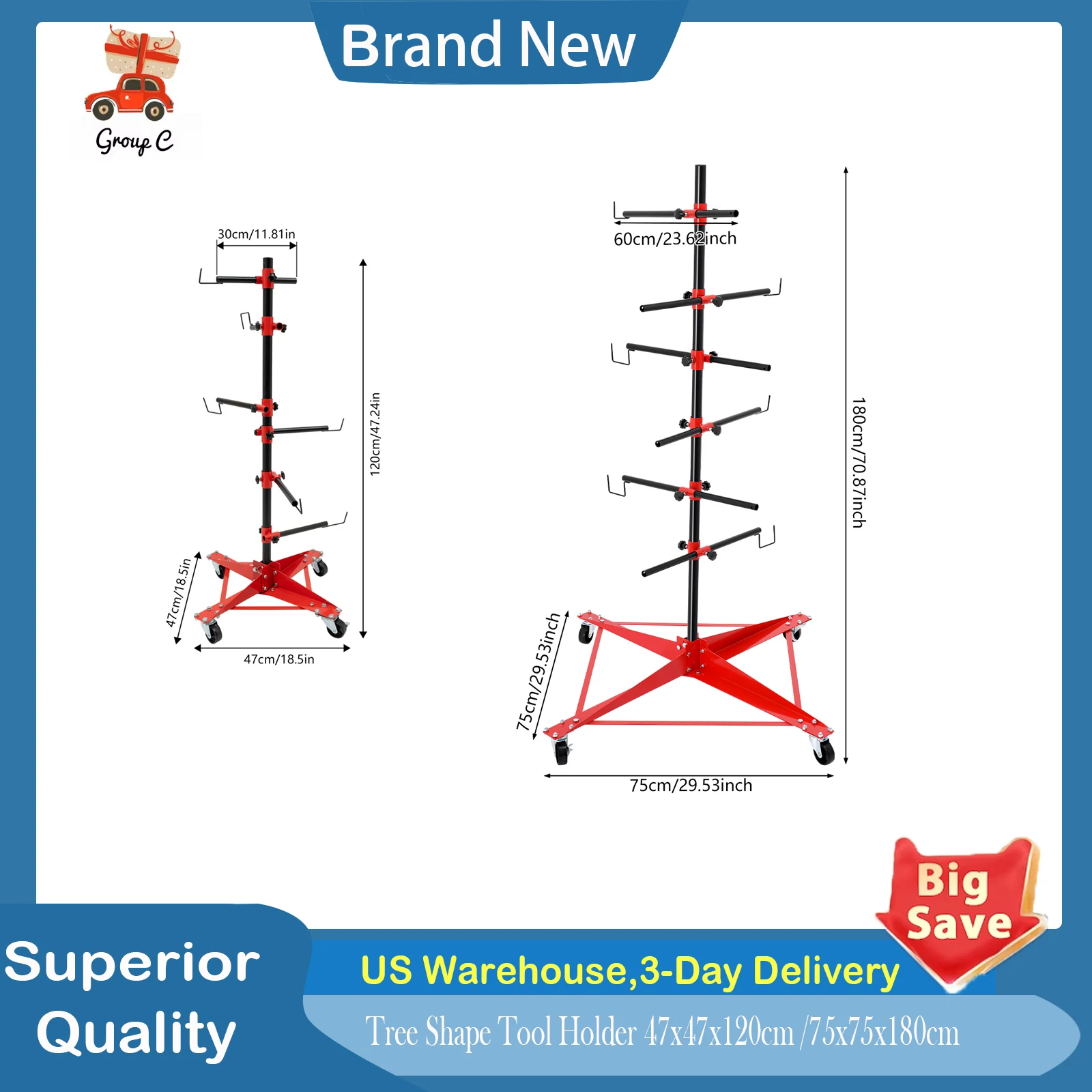 

Auto Paint Stand Tree Shape Tool Holder Heavy Duty Iron Welded Rack, Rust Resistant Tool Organizer for Car Body Repair