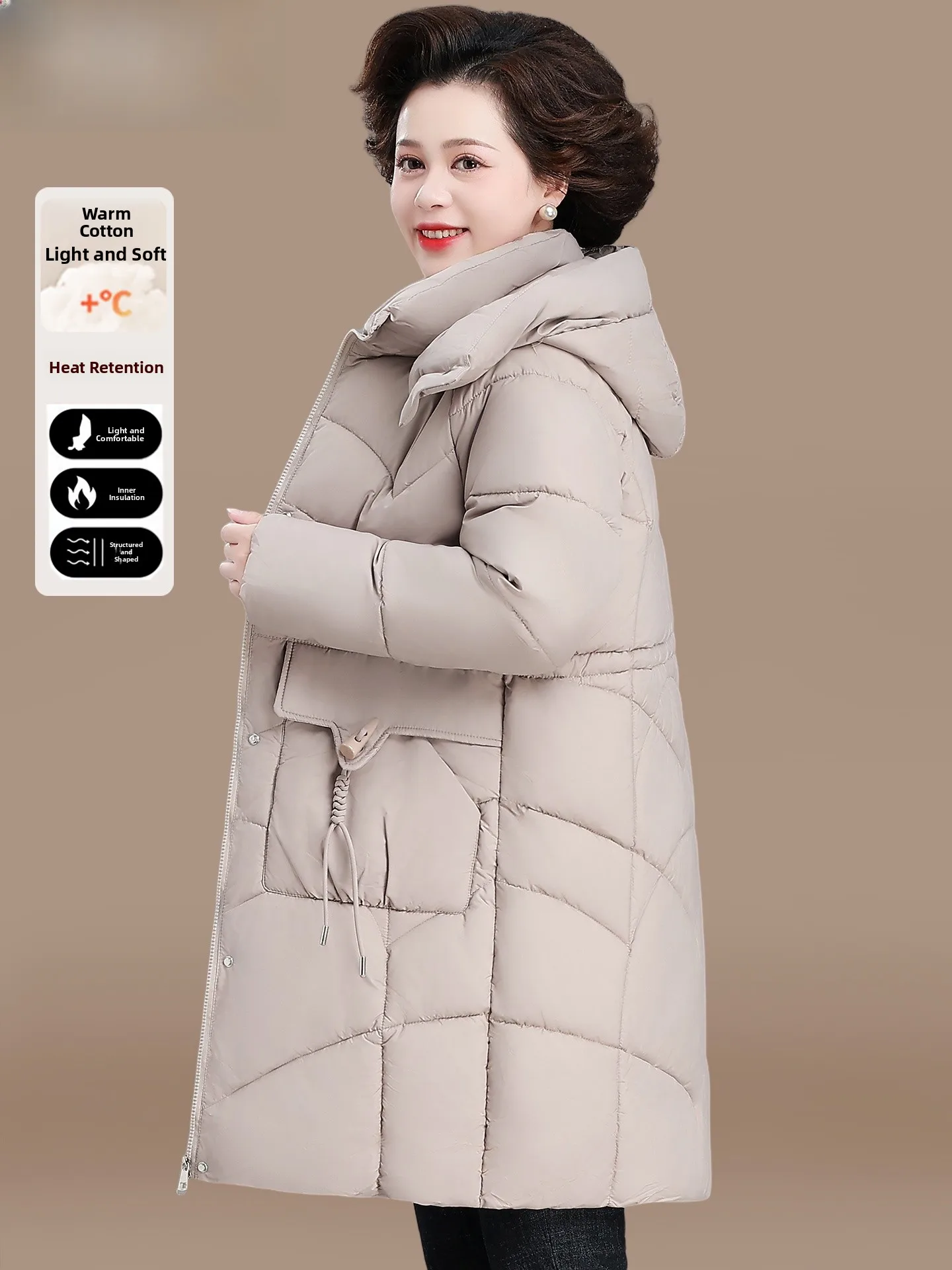 

Winter Jaet Women's Mid-Length down Cotton Coat Warm Lightweight Stand Size Loose Fit Casual Sle Polyester Fiber