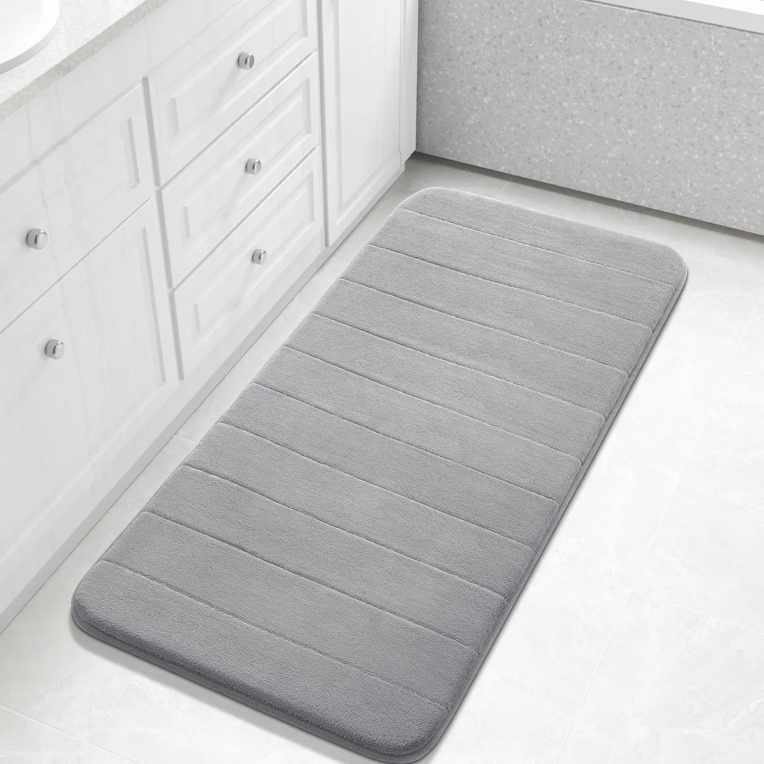 

44"x24" Super Soft Quick Dry Memory Foam Bath Mat, Water Absorbent Non-Slip Backing Machine Washable for Tub Shower, Gray
