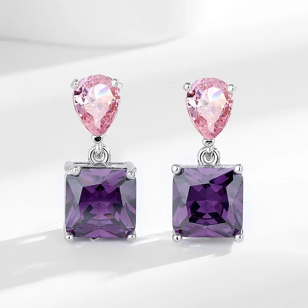 

925 Sterling Silver Earrings Geometric Drop Zircons Earrings Ladies Fashion Minimalist Birthday Wedding Anniversary Jewelry Gift