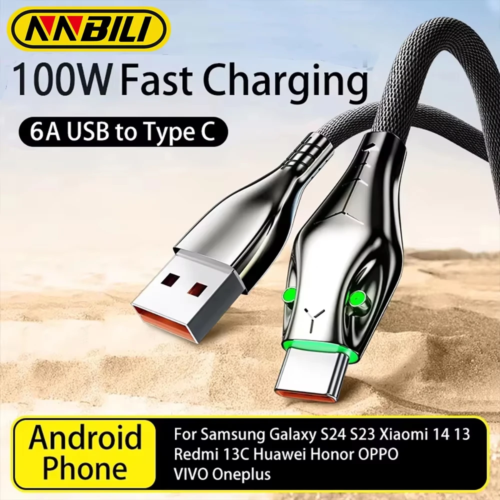 NNBILI 100W 6A A-C Schnelllade-Datenkabel Black Mamba für Huawei Oneplus Handy-Ladegerät USBC Geflochtenes Kabel Nicht für Samsung Xiaomi