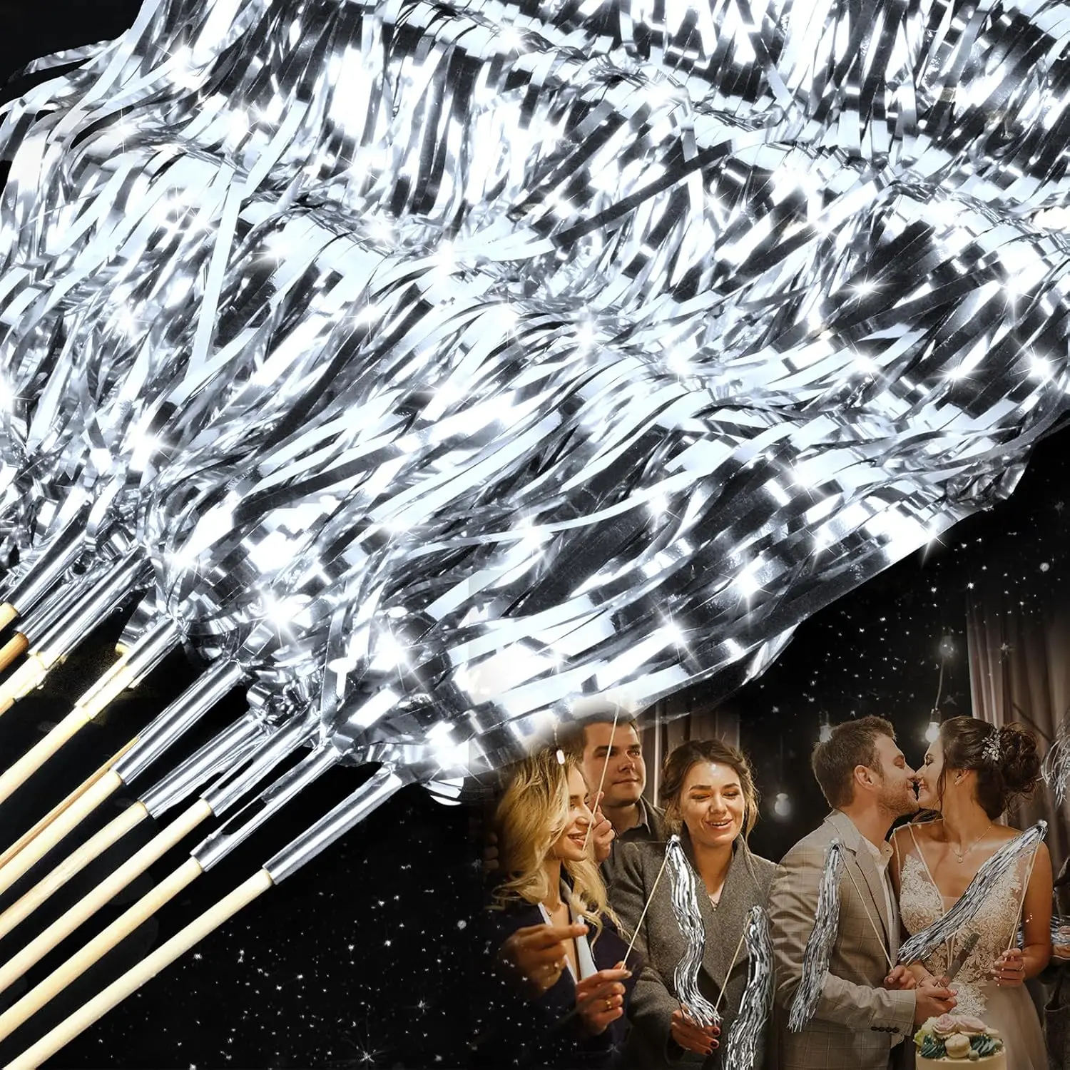 

36-200PCS Lighted Wedding Wands LED Tinsel Wedding Wand Light up Wedding Streamers for Baby Shower Birthday Party Favors