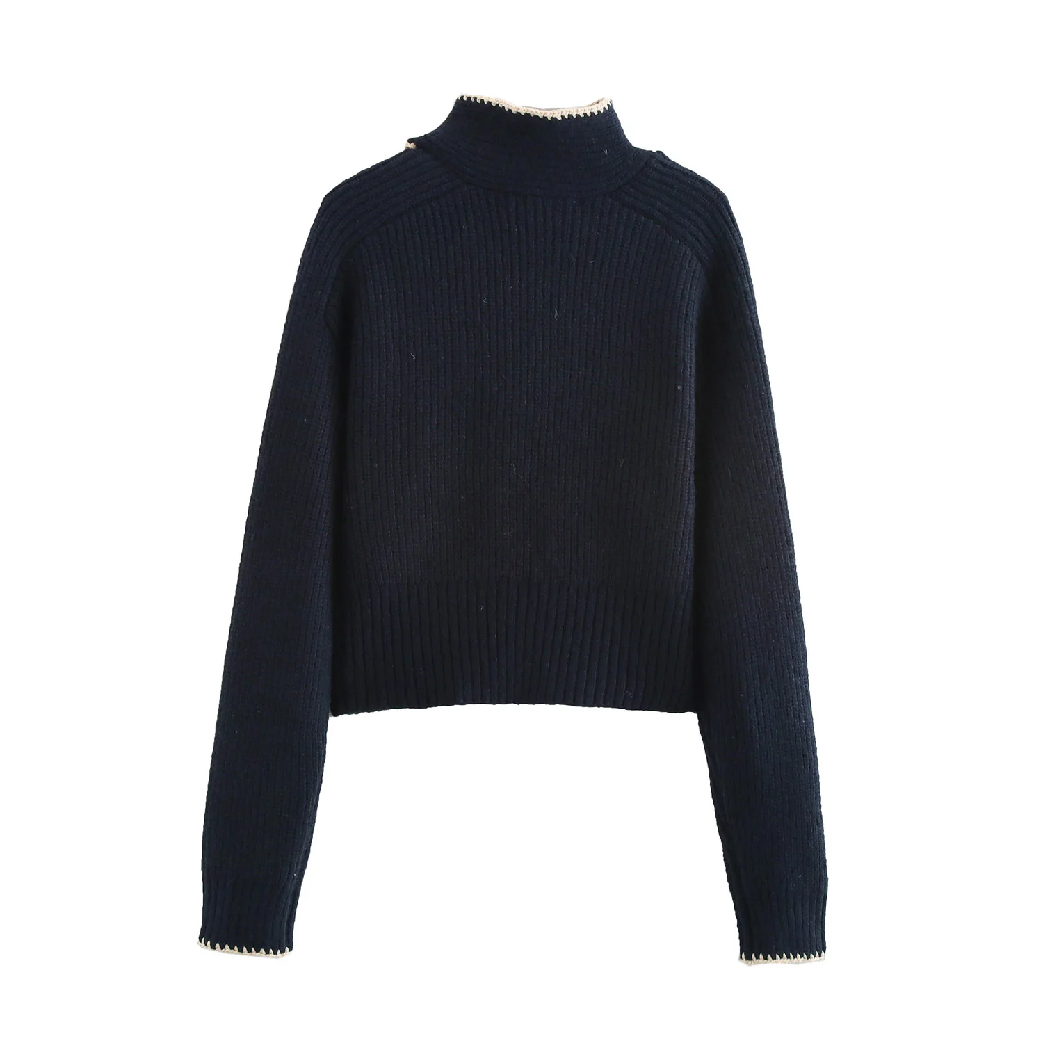 Sweet Versatile  Knot Decorated Knitted Sweater Autumn Choker Slim Fit Warm Color Block Fashionable Top for Women