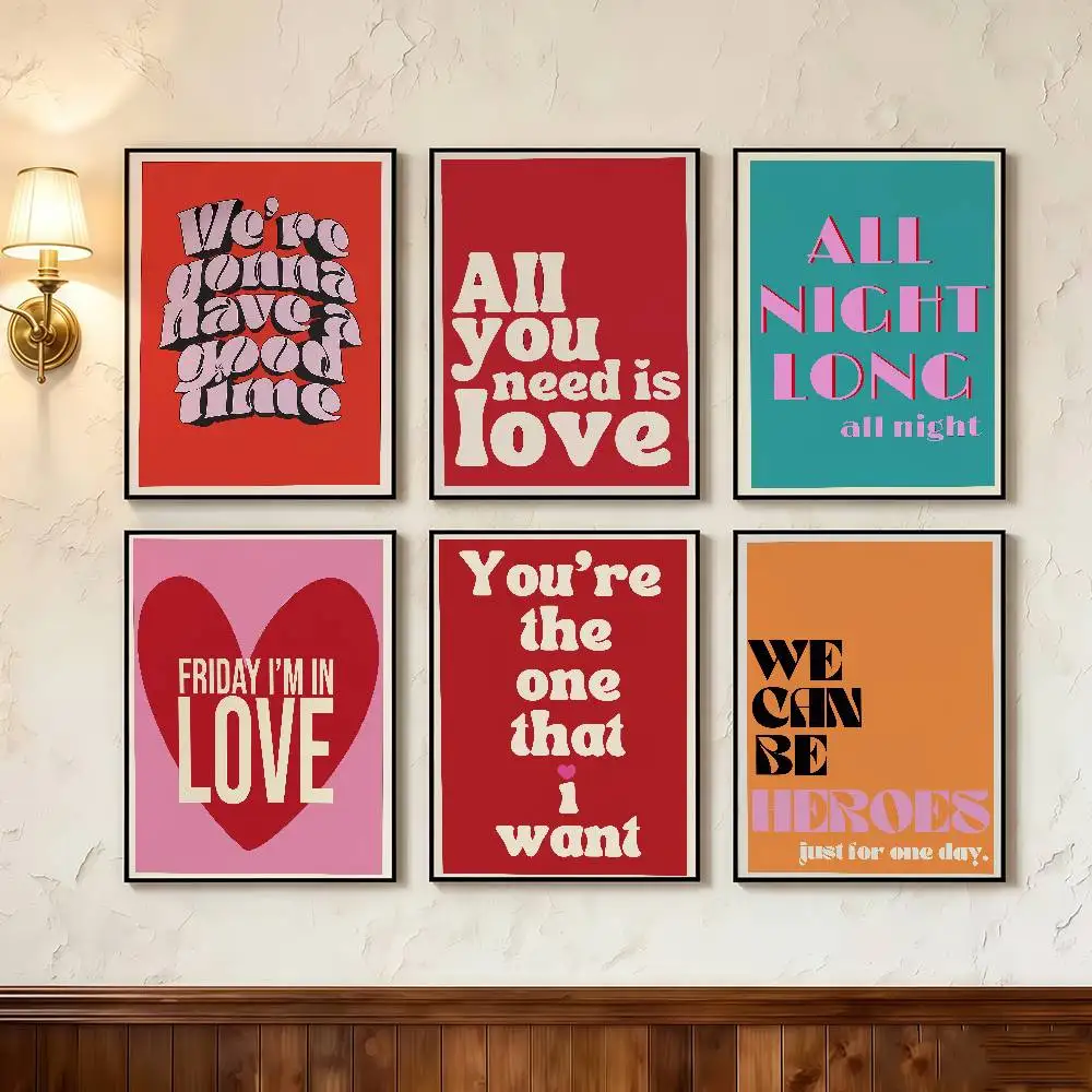 Minimalism Decor Music Posters Love Lyrics Poster Stickers Art Print Retro Vintage Wall Decor HD Living Room Home Gift Occasion