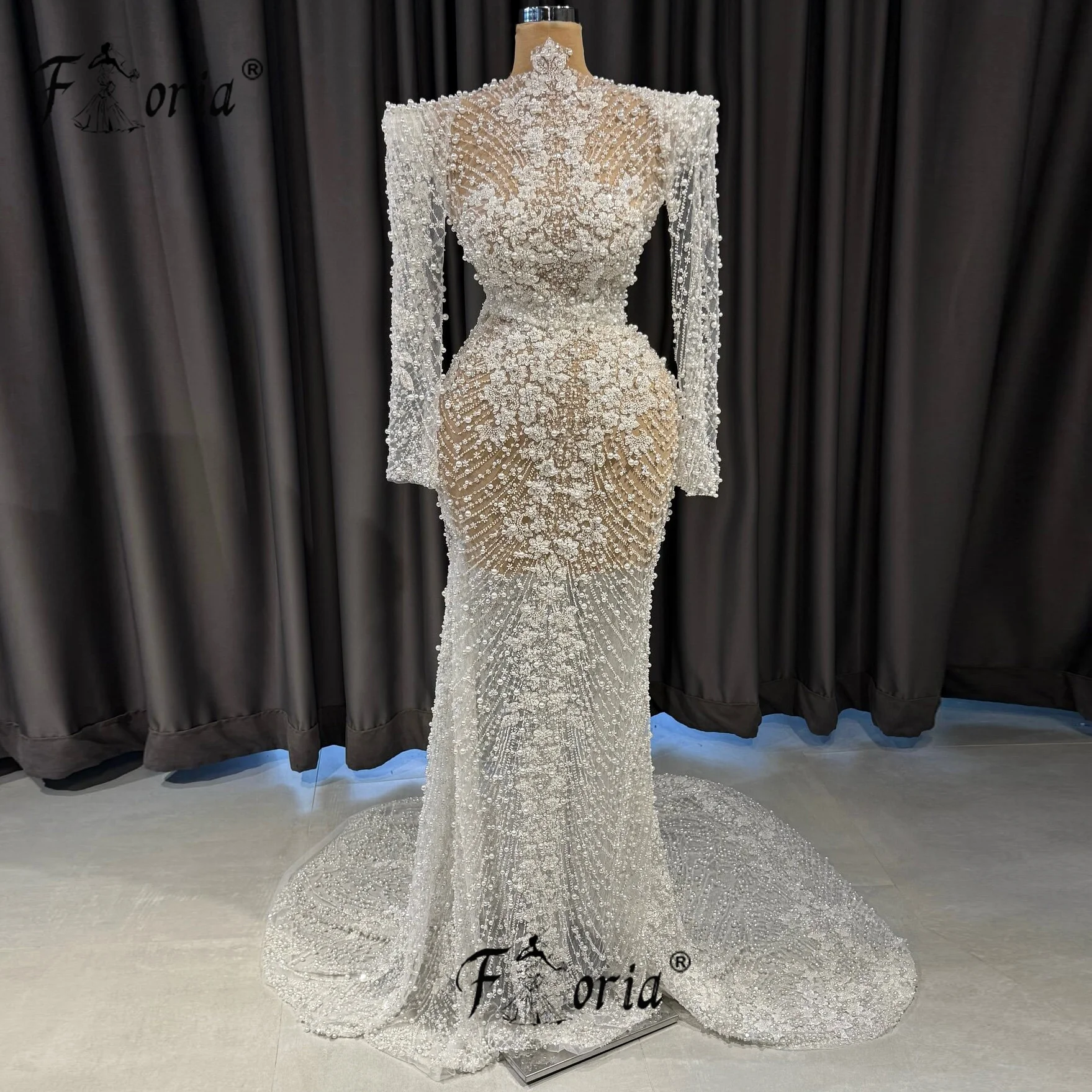 

Gorgeous Full Pearls Mermaid Wedding Dresses 2026 Beaded Dubai Lace Appliques 3D Bridal Dress Celebrity Robe De Mariee Customize