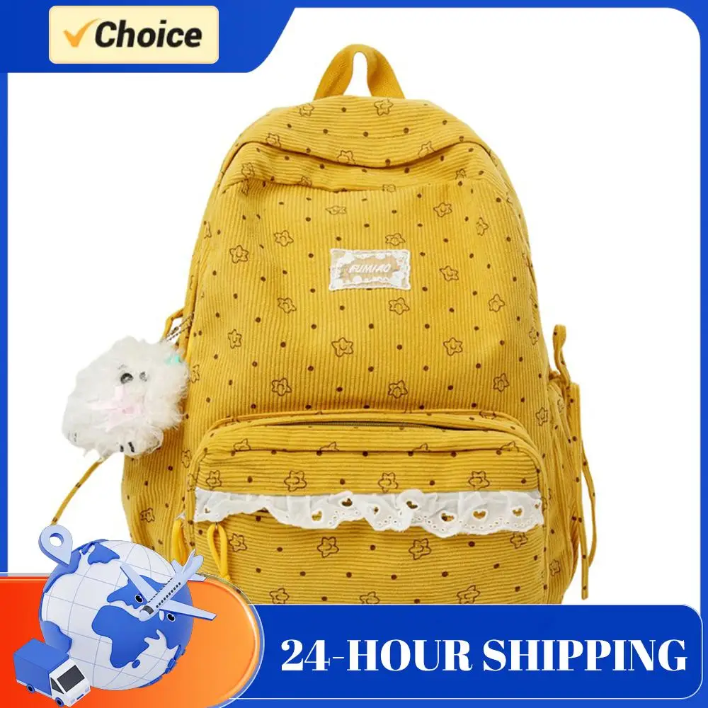 

Polka Dot Print Floral Printed Kawaii Backpack Lace Trim Kawaii Stuff Y2K Aesthetic Backpack Cottagecore Bag for Girls