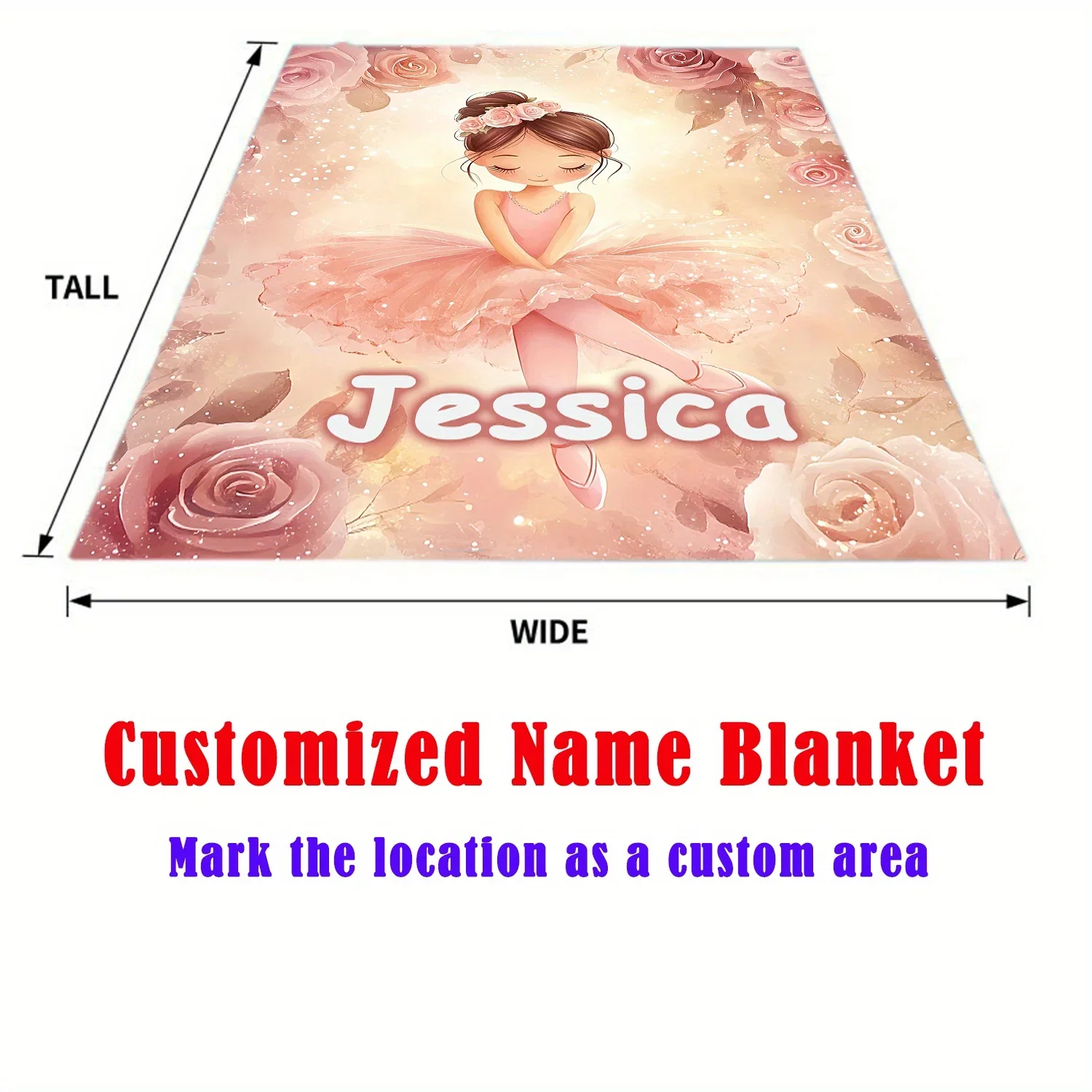 Customization Custom Name Cute Dancing Girl Blanket- Lightweight Flannel Throw For Sofa, Camping, Livingroom, Office, Chair, And