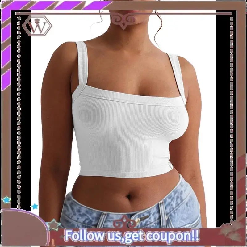 A95D-Womens Cotton Ribbed Square Neck Tank Tops Basic Backless Sleeveless Summer Shirts 2025