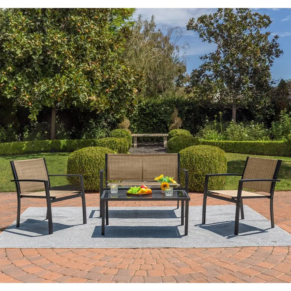 

Комплект садовой мебели из 4 предметов: уличные кресла для беседы у бассейна и на газоне со стеклянным кофейным столиком, мебель для веранды