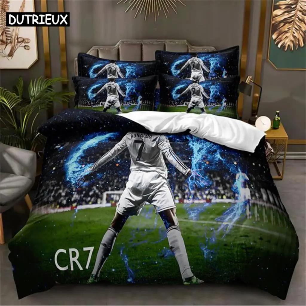 3D Futebol Estrela Bedding Set, Capa De Edredão, Impressão Digital, Roupa De Cama, Queen Size, Design De Moda