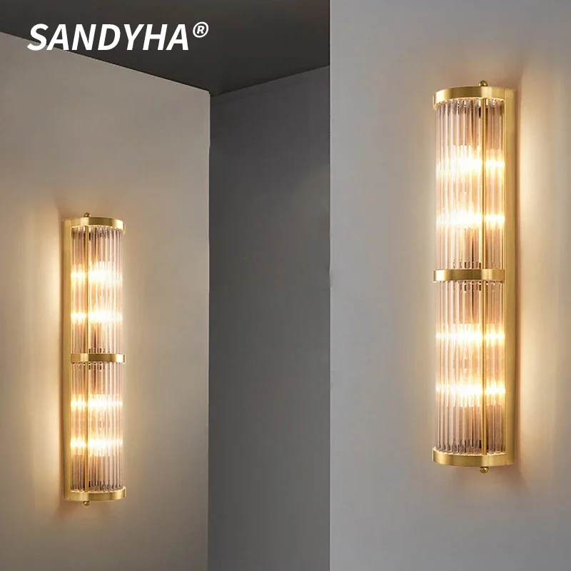 SANDYHA Modern Living Room Lobby Crystal Wall Lamps Nordic Fashion Simple Villa Bedroom Bedside Staircase Corridor Strip Lights