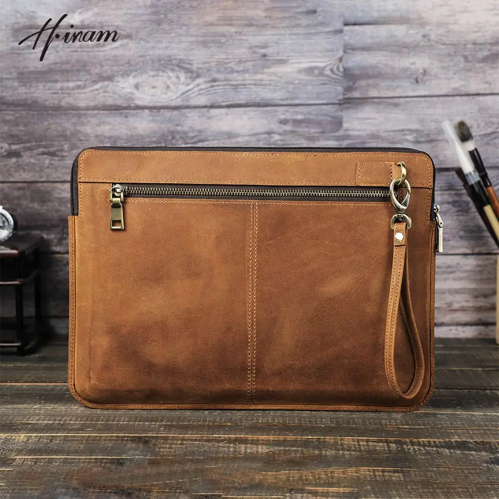 Crazy Horse Leather Laptop Sleeve Case for Macbook Pro 14 inch Macbook Pro / Air 13 M1 M2 M3 2018-2024 XPS 13 Case with Zipper