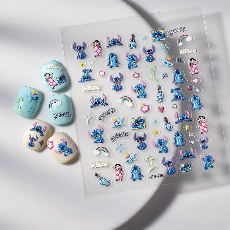 Cute Disney Lilo & Stitch Nail Art Stickers, Beautiful Kids Embossing Stickers, Printed Doll 3D Rainbow Embossing Stickers image 2