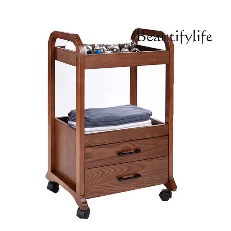 M European Solid Wood Beauty Salon Multi-function Cart Double Drawer Tool Nail Trolley
