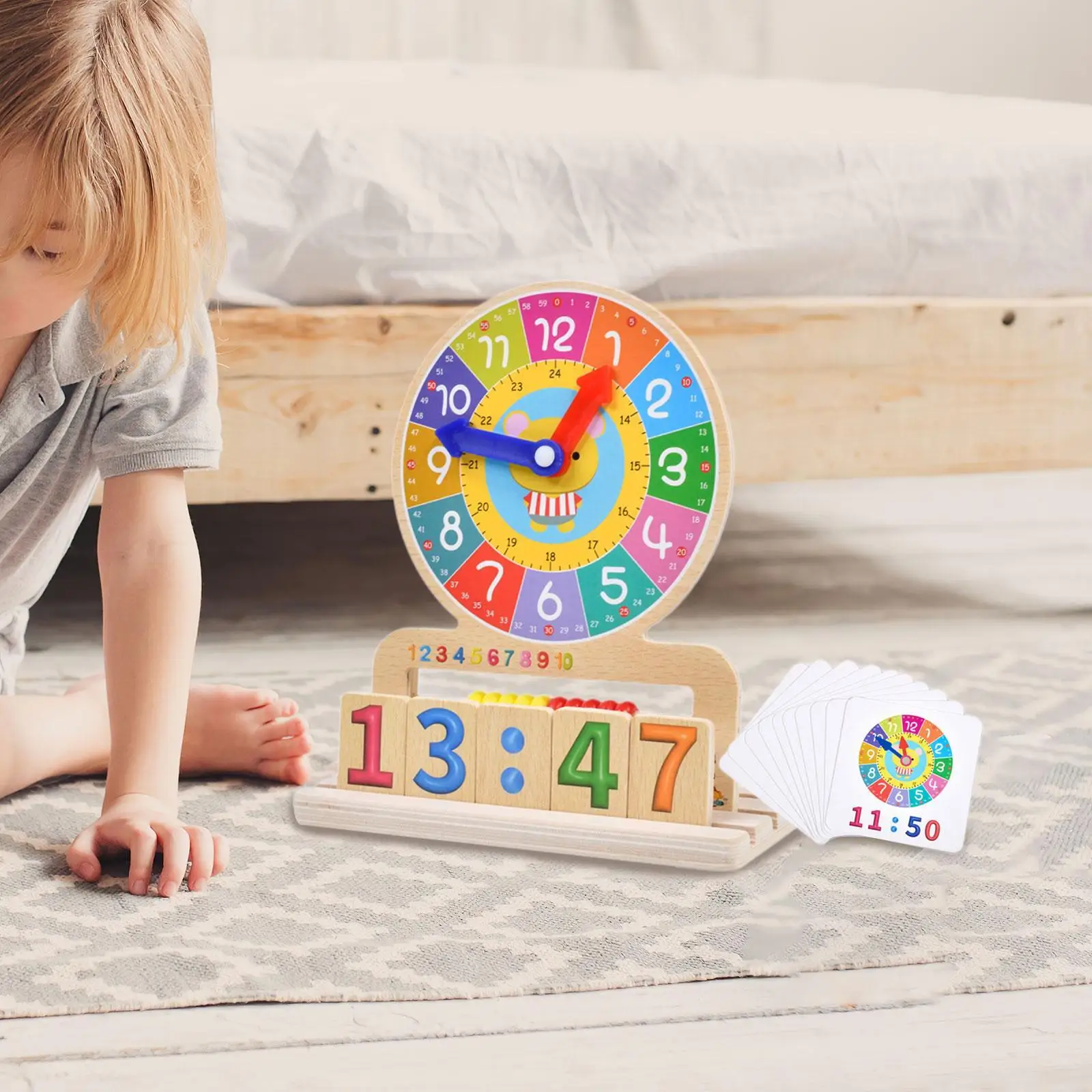 

Education Clock for Kids Hours Telling Time Wood Teaching Clock Toddlers