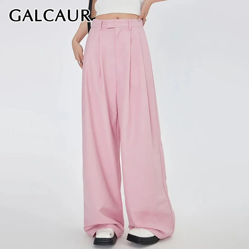 

GALCAUR Minimalist Spliced Folds Pant For Women High Waist Patchwork Pocket Loose Casual Wide Leg Pants Female Style New 2024