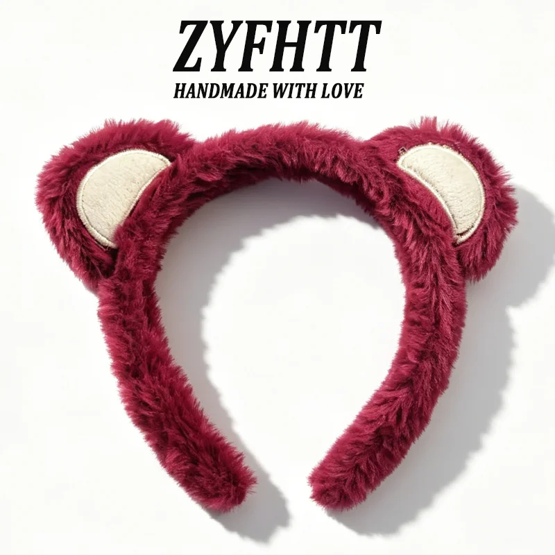1/4 Stück ZYFHTT Erdbeer-Bär Plüsch-Stirnband für Frauen Süßes Alltags-Haarband Modisches Mädchen-Gesichtswasch-Haarband – Detail 9
